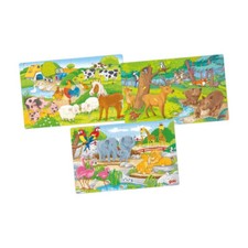 goki 57377 Puzzle Box "Tiere" 3 verschiedene Puzzle mit jeweils 24 Teile