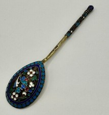 Antik um 1900 russischer 84 Zolotniki Silber Löffel Emaille Nr:1412