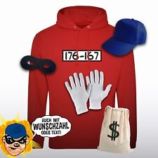 Hoodie  Panzerknacker Kostüm  Verkleidung Set Karneval JGA Fasching Wunschnummer