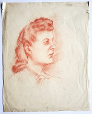 Zeichnung Rötel Herbert Schneider Frau Im Profil Portrait Nachlassstempel