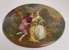 Handbemalte romantische Gartenszene Porzellan Plakette Limoges 19. Jahrhundert