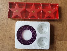 3 KERZEN in Stern-Form rot gold, 2 St. TEELICHT-Halter Glas, lila, violett, Deko