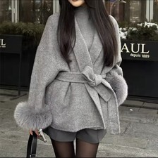 S M L Kunst Fox Pelz Woll Mantel