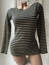 ESPRIT Streifen Damen Langarmshirt Longsleeve in Blau-Gelb Gestreift - Gr. XS