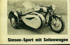 Simson --  Simson Sport mit Seitenwagen -- Zeitungsausschnitt von 1961 -