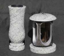 Grablaterne mit Vase aus Granit Viscont Grablicht Grabschmuck
