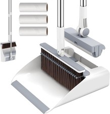 Besen und Kehrschaufel Set mit Langem Griff 3-in-1 Fusselrolle Besen mit Stie...