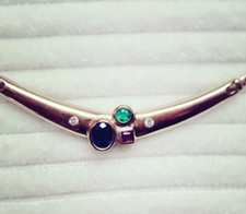 Halskette/Collier Gold 585 mit Smaragd, Saphir, Rubin, Diamanten fast neu