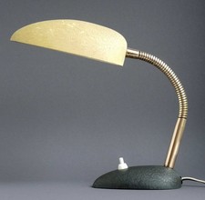 Geb COSACK Tischleuchte Schreibtischlampe Messing Schwanenhals Schrumpflack gelb