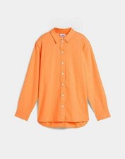 Bluse Gr. 46 Hellorange Damen Leinenbluse Langarm-Hemd Shirt Neu*