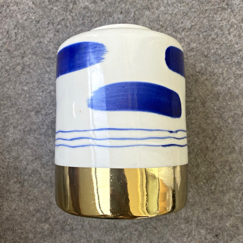 Vase aus keramik weiß blau - vase,