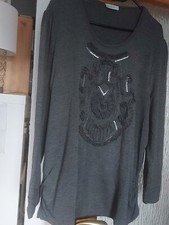 dunkelgraues Bonita Langarmshirt XL + Pailetten Perlen 