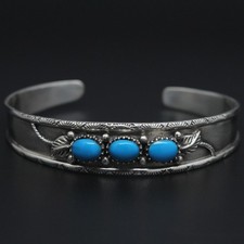 Navajo Armreif Armspange 925er Silber - Faux Türkis - Indianer Ethno Floral