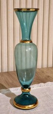 Alte böhmische Glasvase Türkis mit Goldrand Höhe 35 cm mundgeblasen Vase Glas