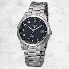 Regent Titan Herren Uhr Armbanduhr Quarz grau Titan-Uhren URF1296