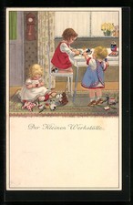Künstler-AK Pauli Ebner: Der Kleinen Werkstätte, Kinder am Maltisch 