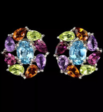 Designerschmuck 925erSilber Ohrstecker Multicolor Peridot-Amethyst-Citrin-Topase