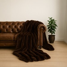 Luxus Kunstfell Kuscheldecke 195x147 cm - Felloptik Sofa Winterdecke Pelzimitat