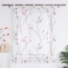 Transparent Raffrollo Blume Raffgardine mit Schlaufen Küchengardine Voile Modern