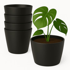 5 Blumentöpfe Set Blumenvase Übertöpfe Pflanztop Blumentopf Keramik Schwarz