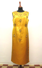 Edles Satinkleid gold lang besticktes Kleid Seidenglanz Satin bestickt Stickerei