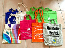 Jutebeutel/Taschen, 9 Stück, verschiedene Größen + Farben, mit Werbelogos