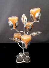 ✅ Seltener antiker Kerzenhalter „Quist W-Germany“ mit Rosenzweigen, 1950–1960er