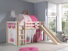 Spielbett Hochbett Kinderbett 90x200 Rutsche Vorhang Prinzessin Rosa Tunnel Holz