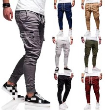 Neu Herren Cargo Chino Hose Jogger Jeans Cargohose Jogginghose Stretch Pants