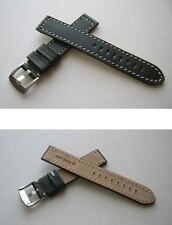 GLATTLEDERUHRENARMBAND FÜR FLIEGERUHR Weißnaht Breitdornschließe 18 mm Schwarz 