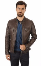 Herren Braun Lederjacke Echtes