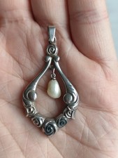 Jugendstil Vintage 900 Silber Anhänger Perle Rose Alt Emaille Schmuck Alt Antik