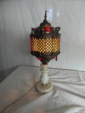Alabaster Tischlampe Zierlich Antik Lampe Messing Lampe Verziert Orient o13c5