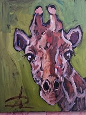 Ölgemälde Tier Ölbild Bilder Modern Art Kunst Unikat Wandbild  25x30 Giraffe 