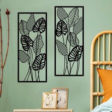 Wanddeko Metall Blatt Schwarz