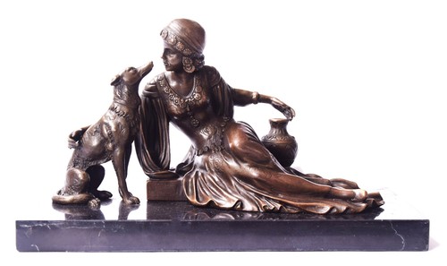 Bronzefigur frau mit barsoi - bronzefigur,