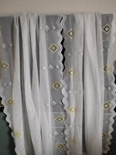 Tüll 2Stü Vorhang Wellenrand Muster geometrisch Stoffmasse 135x180cm Kräuselband