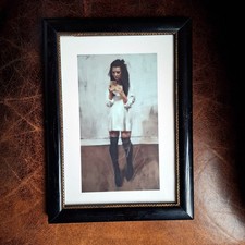 Antiker Schellackrahmen schwarz Glas Kunstdruck Mike Creighton ca. 21 x 29,5 cm