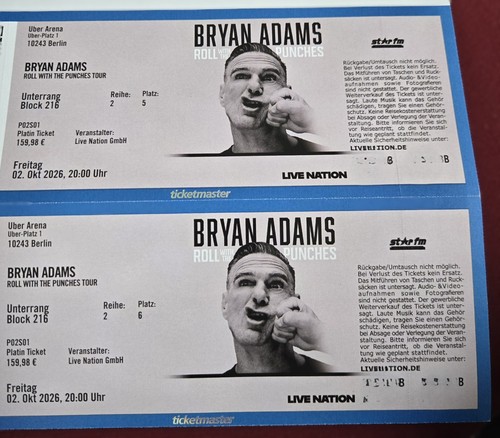 Bryan adams tickets reihe - adams,