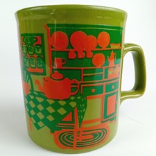 Staffordshire Potteries Tasse Vintage 70er Retro Mug MCM Keramik-Becher Grün 875