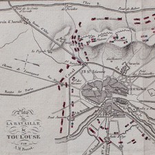 Historische Karte Militärgeschichte Schlacht Toulouse Napoleon Kupferstich 19 Jh