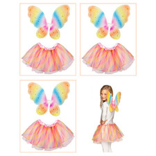 3x KINDER FEEN KOSTÜM Karneval Fasching Elfen Schmetterling Rock Flügel 104-128