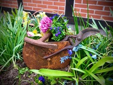 Tasche mit Blüte zum bepflanzen Edelrost rostige Gartendekoration 17cm x 22cm