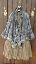 NERZ  PELZ  JACKE PONCHO  MIT ECHT SILBERFUCHS KRAGEN  FARBE : SILBER BLUE GR :M