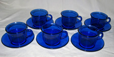 Tee Service Tasse Untertasse 12tlg Arcoroc France blau Glas Vintage 70er TOP!!