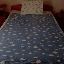 Bettwäsche blau/weiß 2-teilig mit Wolken und Vögeln - Wendebettwäsche