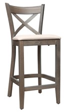 Barhocker Hocker Holz Buche massiv grau Polstersitz Kunstleder creme H-65 *TB010