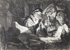 Alte Radierung, Der Geldwechsler, Rembrandt, William Unger, um 1905, Rarität