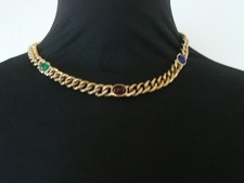 Vintage hochwertige schwere Panzerkette mit Cabouchons Modeschmuck