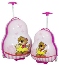 Reise Koffer Trolley Kinder Hartschale aus Polycarbonat Bär pink Set oder Einzel